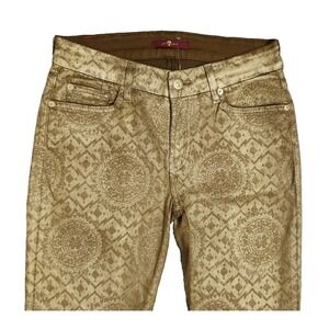 7 For All Mankind Tile Gold Skinny Jeans Womens Size 27 Artisan Geometric Denim